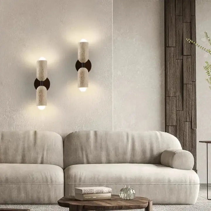 Applique murale en pierre avec un support en bois et à LED

