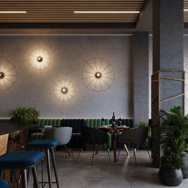 Applique murale et plafonnier eskola 110 noir en fil métallique circulaire avec lumières chaudes de la collection eskola