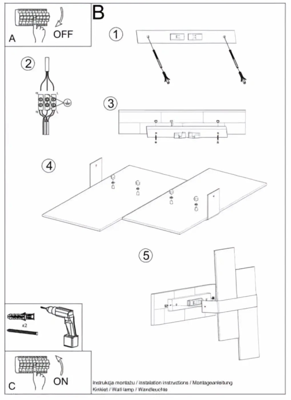 Diagram dassemblage de laction applique murale MASSIMO montrant les supports de montage et connexions électriques finition chromée