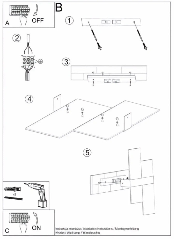 Diagram dassemblage de laction applique murale MASSIMO montrant les supports de montage et connexions électriques finition chromée