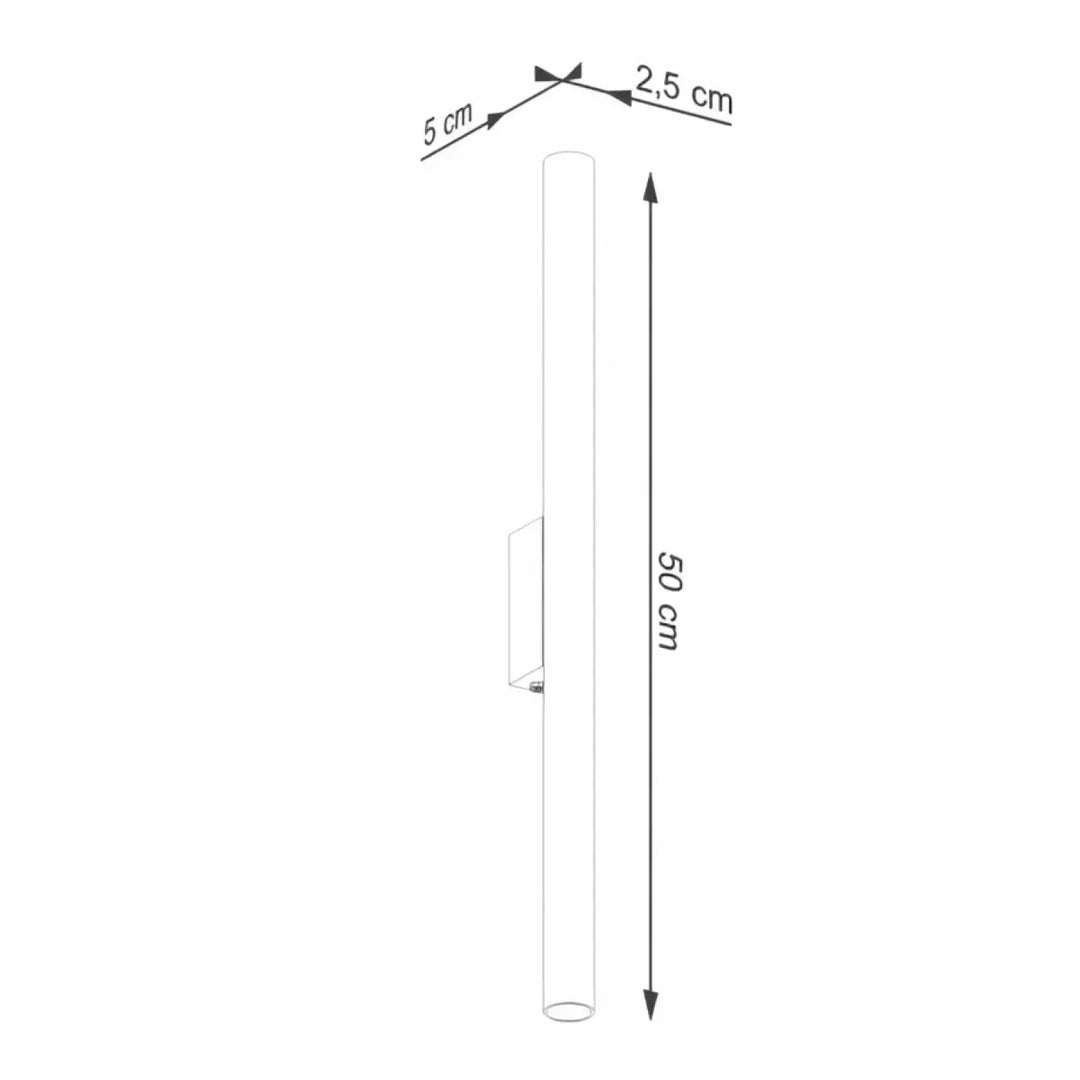 Applique murale paste lo cylindrique de 50 cm avec réglette fine et design minimaliste en quinze couleurs