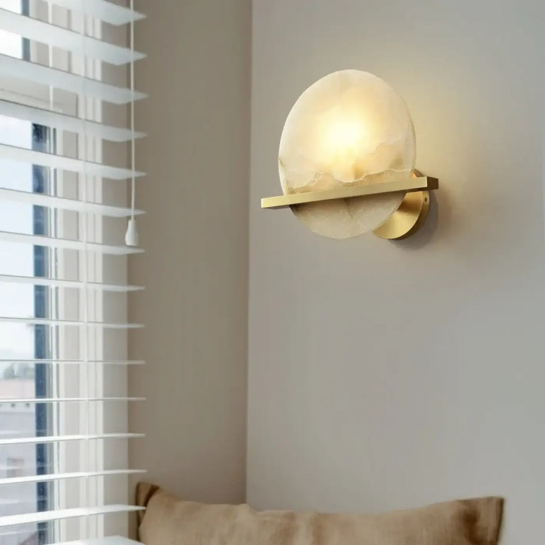 Applique Murale Ronde À L’Effet Marbre Avec Support Doré Élégante