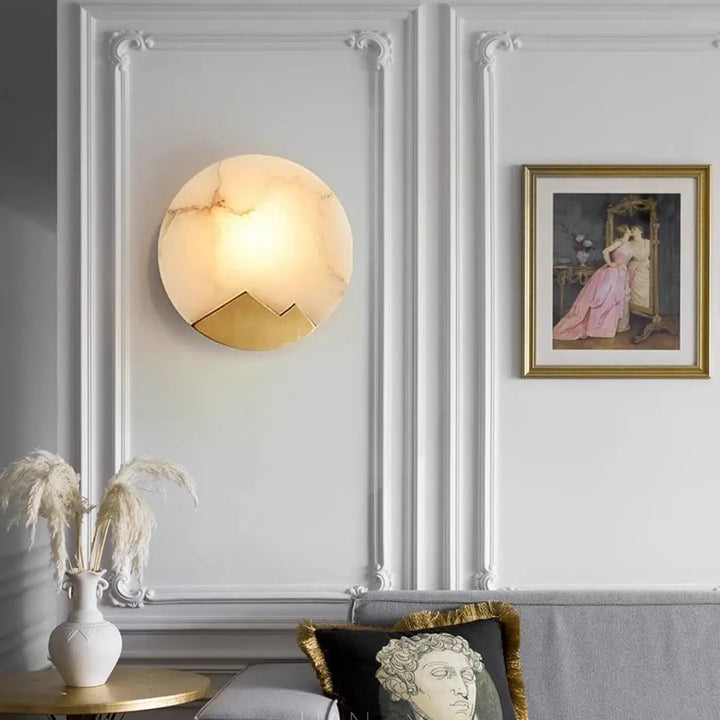 Applique Murale Ronde À L’Effet Marbre Avec Support Doré Élégante