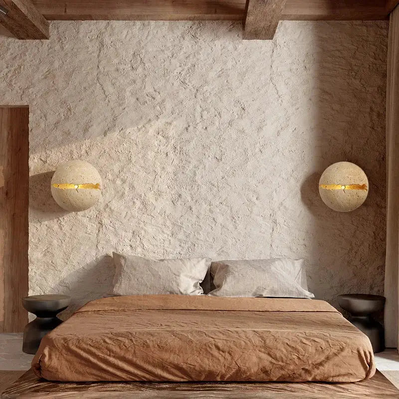 Applique Murale Ronde En Pierre Fendue Avec Lumière Or

