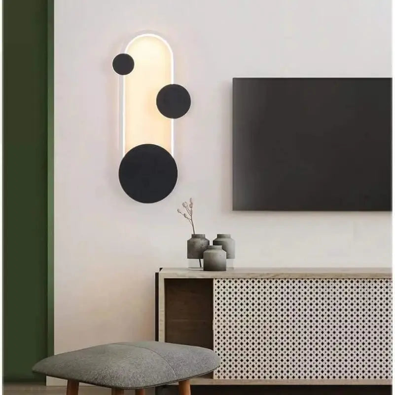 Applique Murale Ronde Noire En Acrylique Noir Et Or