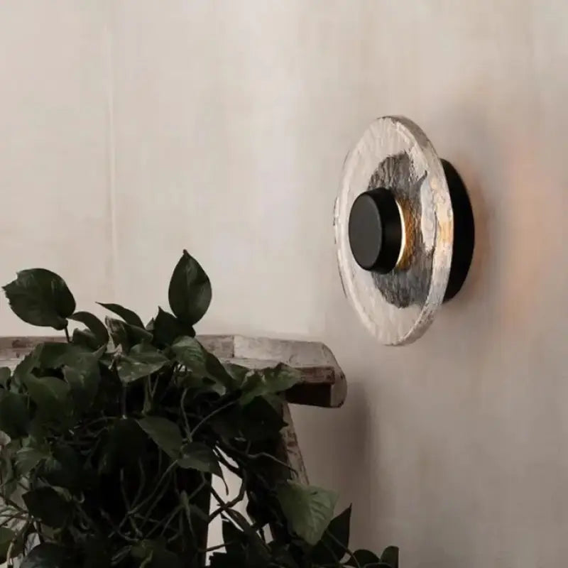 Applique murale ronde en verre texturé et noir mat