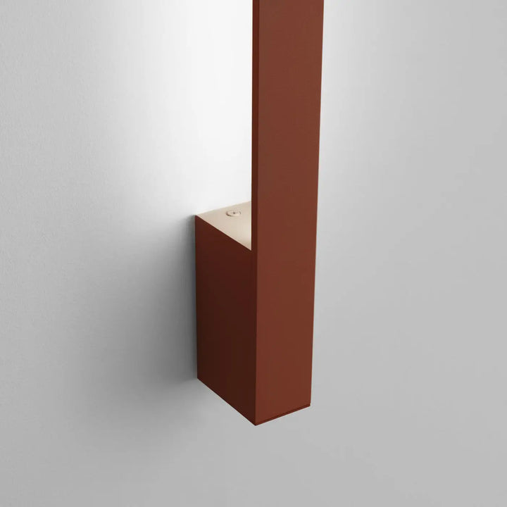 Applique murale lahti 50 led 4000k en métal ocre rouge avec base en bois beige pour éclairage intérieur minimaliste