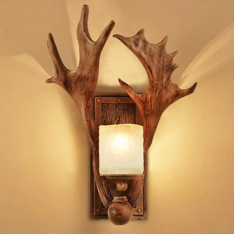 Applique Murale Rustique Avec Bois De Cerf Et Verre Givré