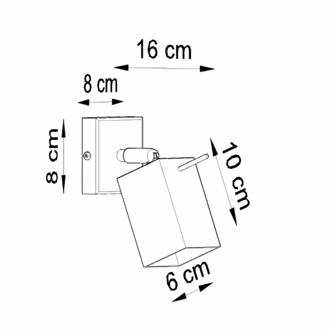 Applique murale merida avec spot cubique orientable, platine carrée en métal et ampoule gu10, design épuré et minimaliste