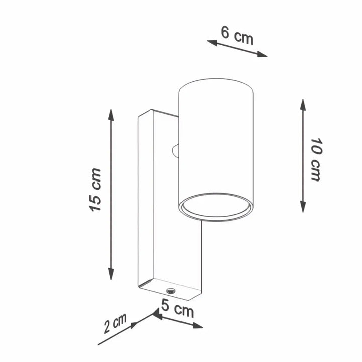 Applique murale UTTI cylindrique minimaliste en finition mate avec platine rectangulaire et ampoule gu10 intégrée