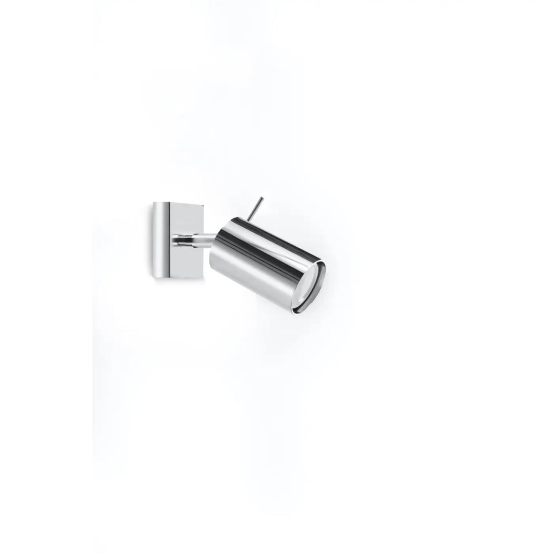 Applique murale ring avec spot chrome cylindrique et platine murale carrée, idéale au-dessus d’un lit