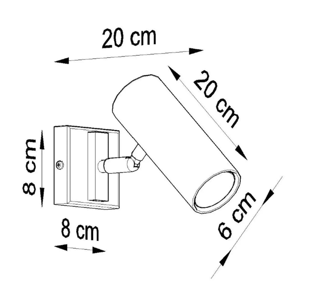 Applique murale spot en tube d’acier avec platine carrée minimaliste de 20 cm par 8 cm pour un éclairage précis