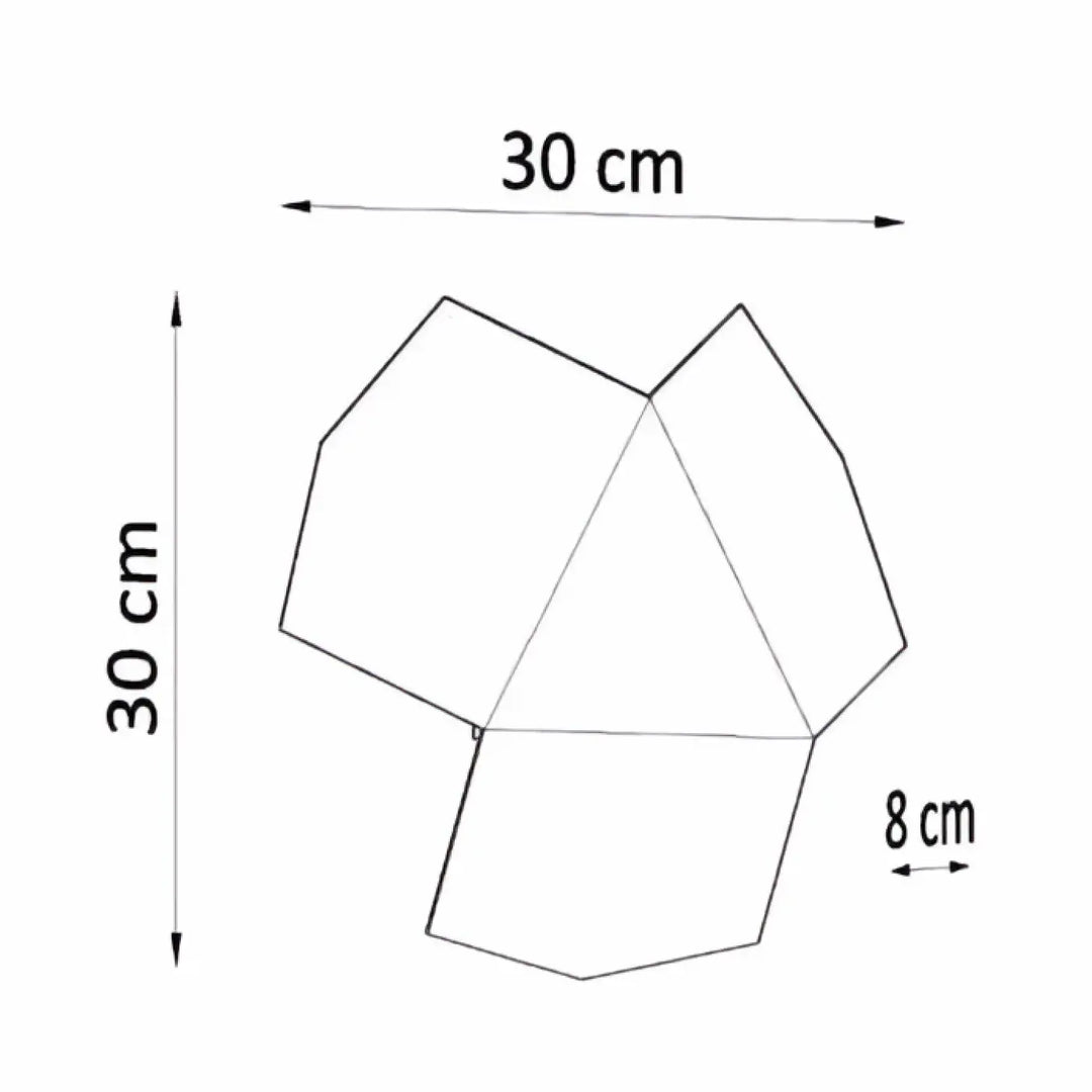 Applique murale tre avec base hexagonale et sections triangulaires en volumes d’acier plié et plans inclinés