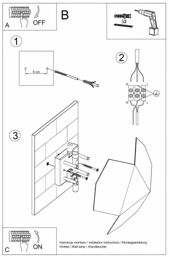 Diagramme dinstallation dun applique murale tre en volumes dacier plié avec plans inclinés pour robinet de douche