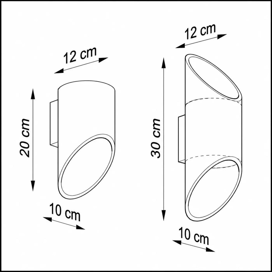 Applique murale penne avec tube d’aluminium coupé cylindrique moderne disponible en 20 cm et 30 cm de hauteur