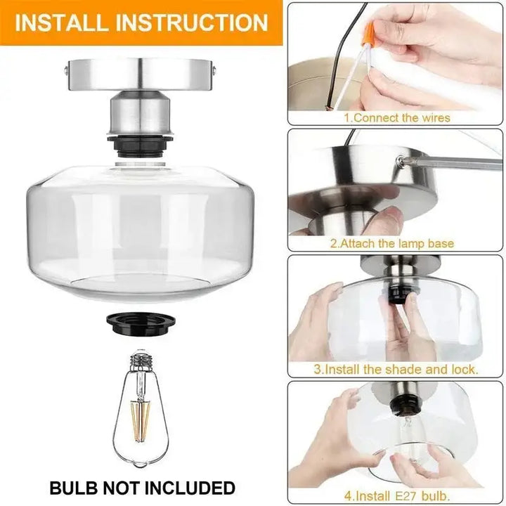 Applique plafonnier design doré avec abat-jour en verre