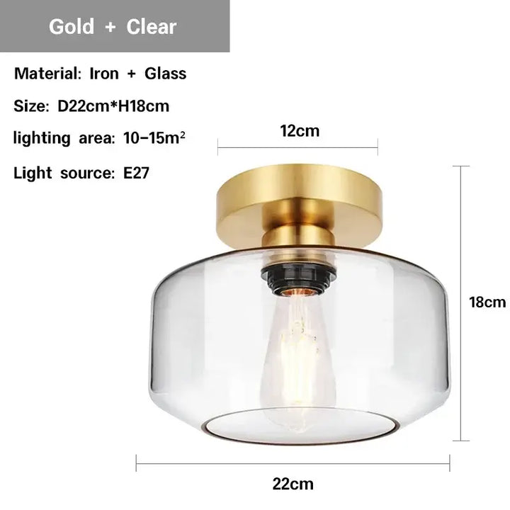 Applique plafonnier design doré avec abat-jour en verre