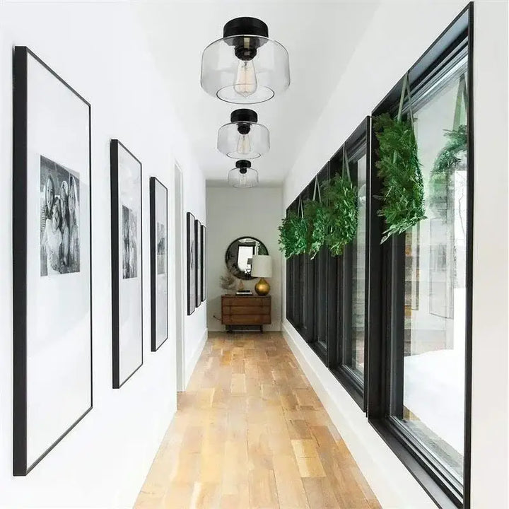 Applique plafonnier design doré avec abat-jour en verre