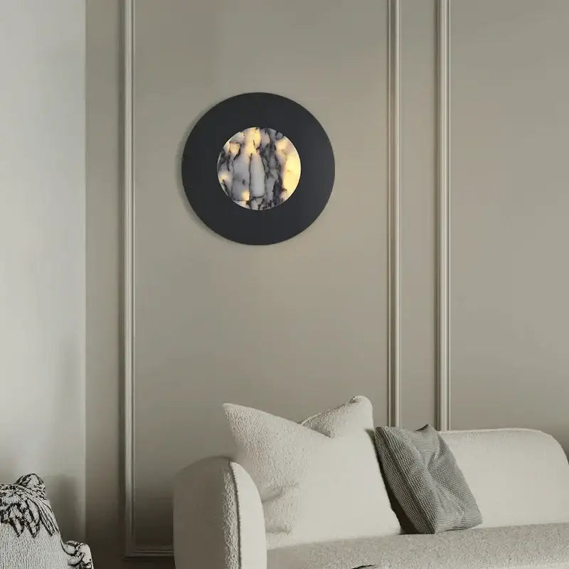 Applique ronde en métal noir avec diffuseur marbre led