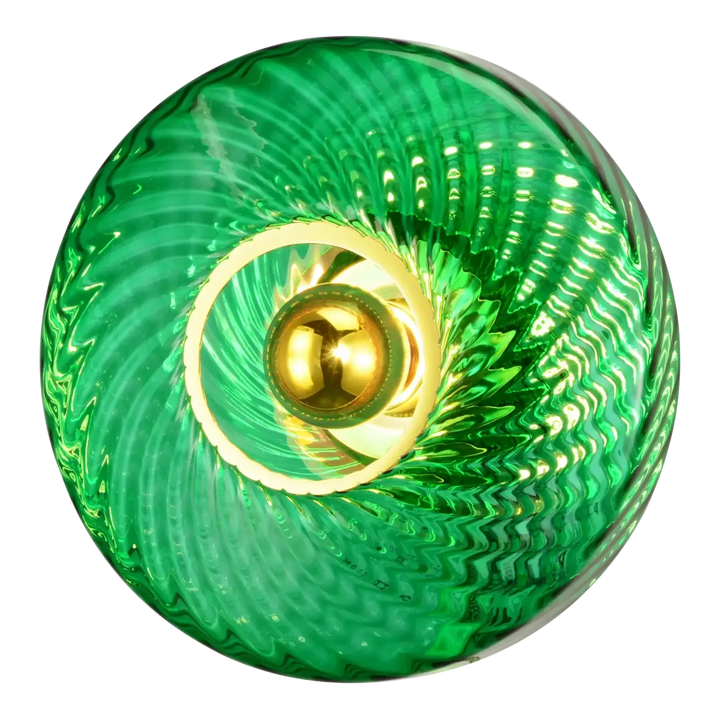 Applique murale roxanne en verre vert émeraude vibrant avec motifs tourbillonnants et centre doré poli style art