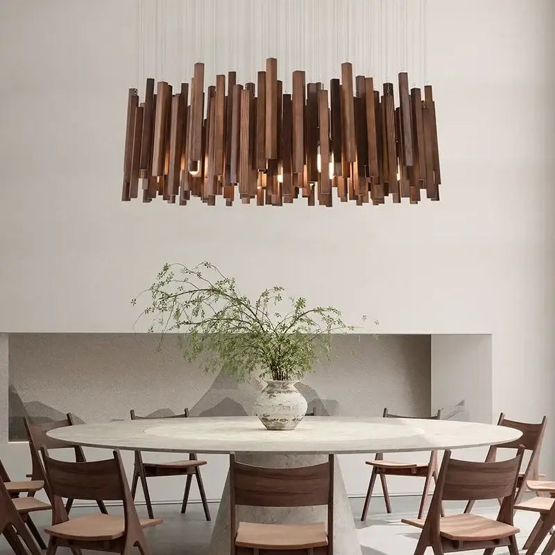 Suspension luminaire design tubes effet bois au style naturel