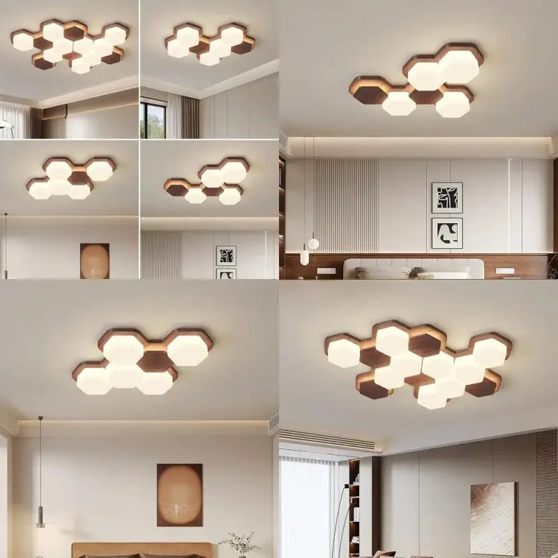 Plafonnier led design géométrique en bois moderne
