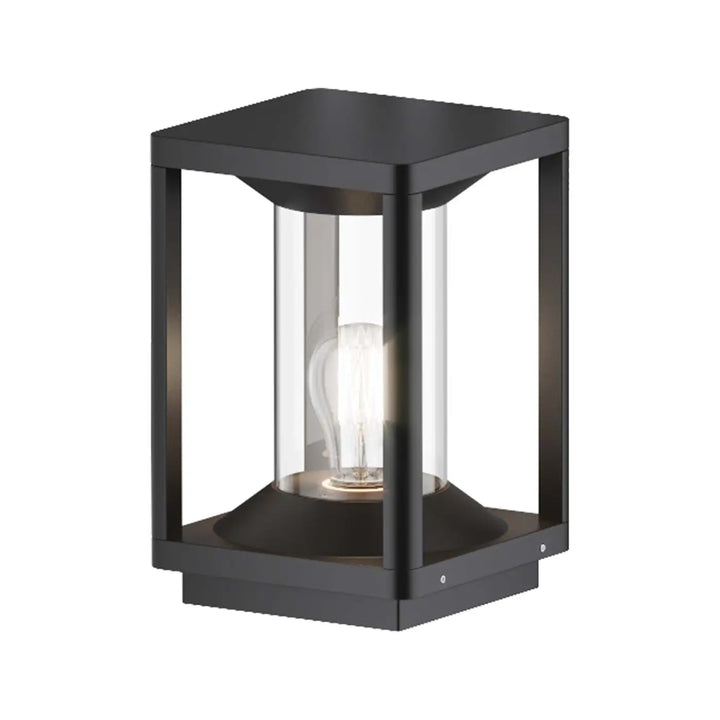 Borne extérieure cell en aluminium graphite avec diffuseur transparent et lanterne noire à ampoule filament visible