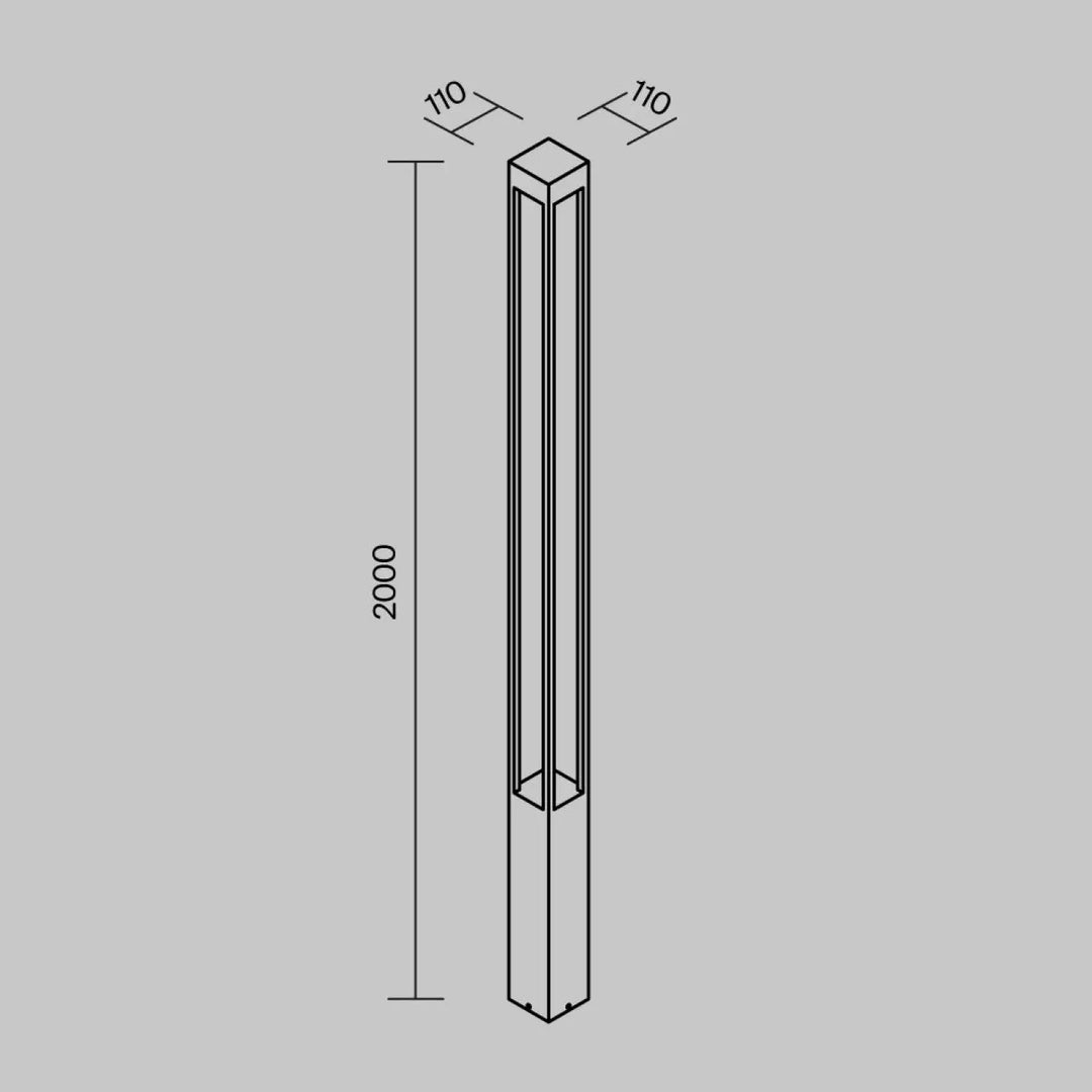 Borne extérieure elbe carrée en aluminium gris de 2000mm avec profil carré et design moderne élégant