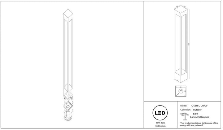 Borne extérieure led en aluminium gris modèle 042fl-l10gf profil carré de la collection elbe carrée