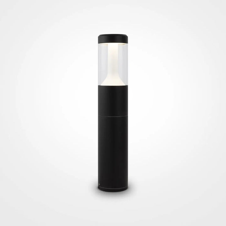 Borne extérieure koln cylindrique en acier noir avec lumière claire led sous verre transparent pour usage extérieur