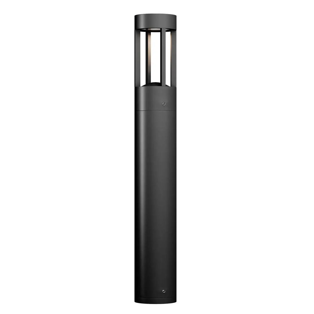 Borne extérieure led VINT cylindrique noire avec panneaux en verre vertical et lumière douce indice ip65 intégrée