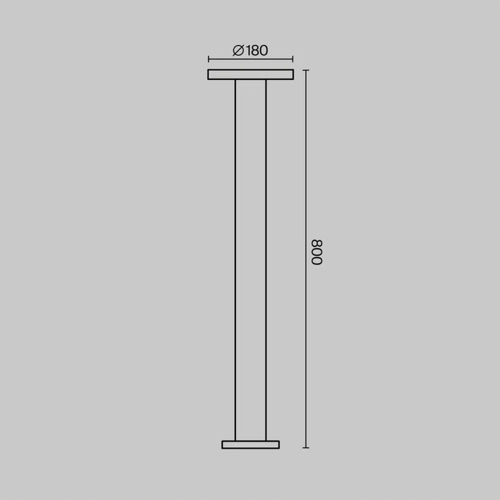 Dessin minimaliste en ligne noire dune borne extérieure led en acier gris anthracite avec indice ip65 et mesures précises