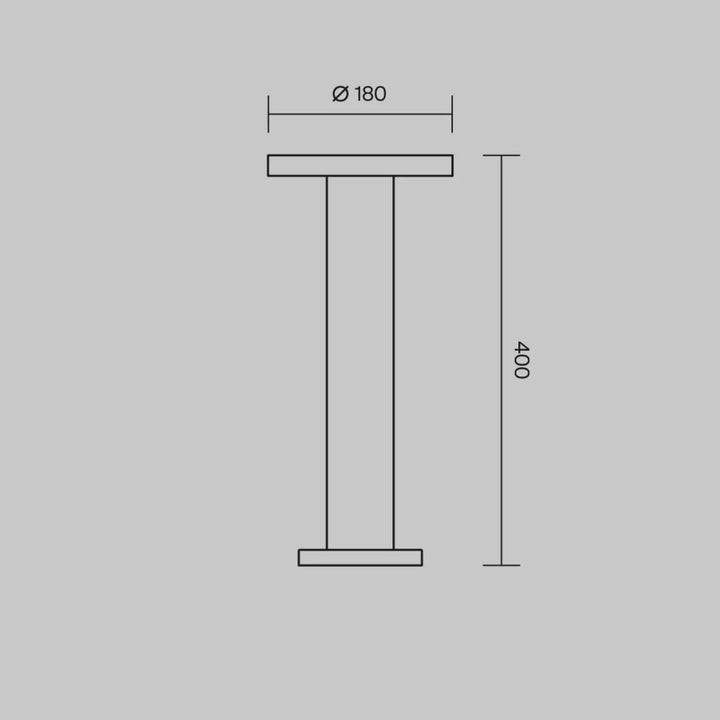 Diagramme minimaliste d’une borne extérieure led walD en acier gris anthracite diamètre 180mm hauteur 400mm indice ip65