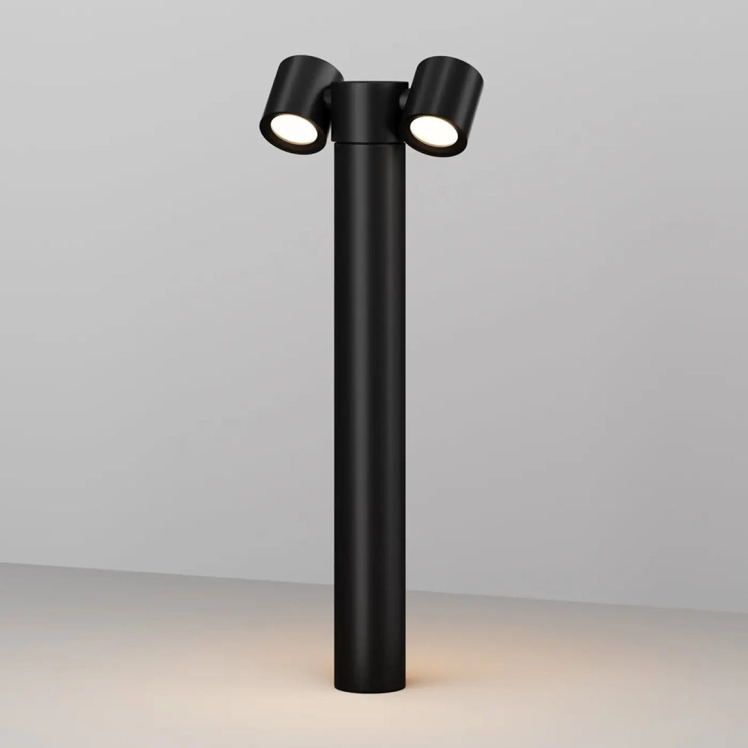 Borne extérieure wall street projecteur noir cylindrique avec deux têtes ajustables éclairées pour usage extérieur