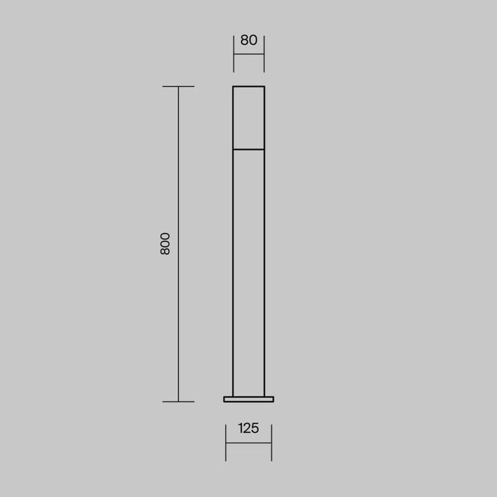 Dessin minimaliste noir d’une borne extérieure willis colonne fine de 800mm de haut et 125mm de base