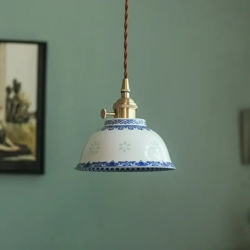 Suspension céramique design élégant blanc bleu doré