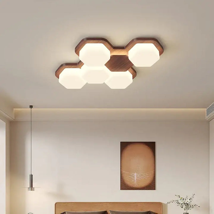 Plafonnier led design géométrique en bois moderne