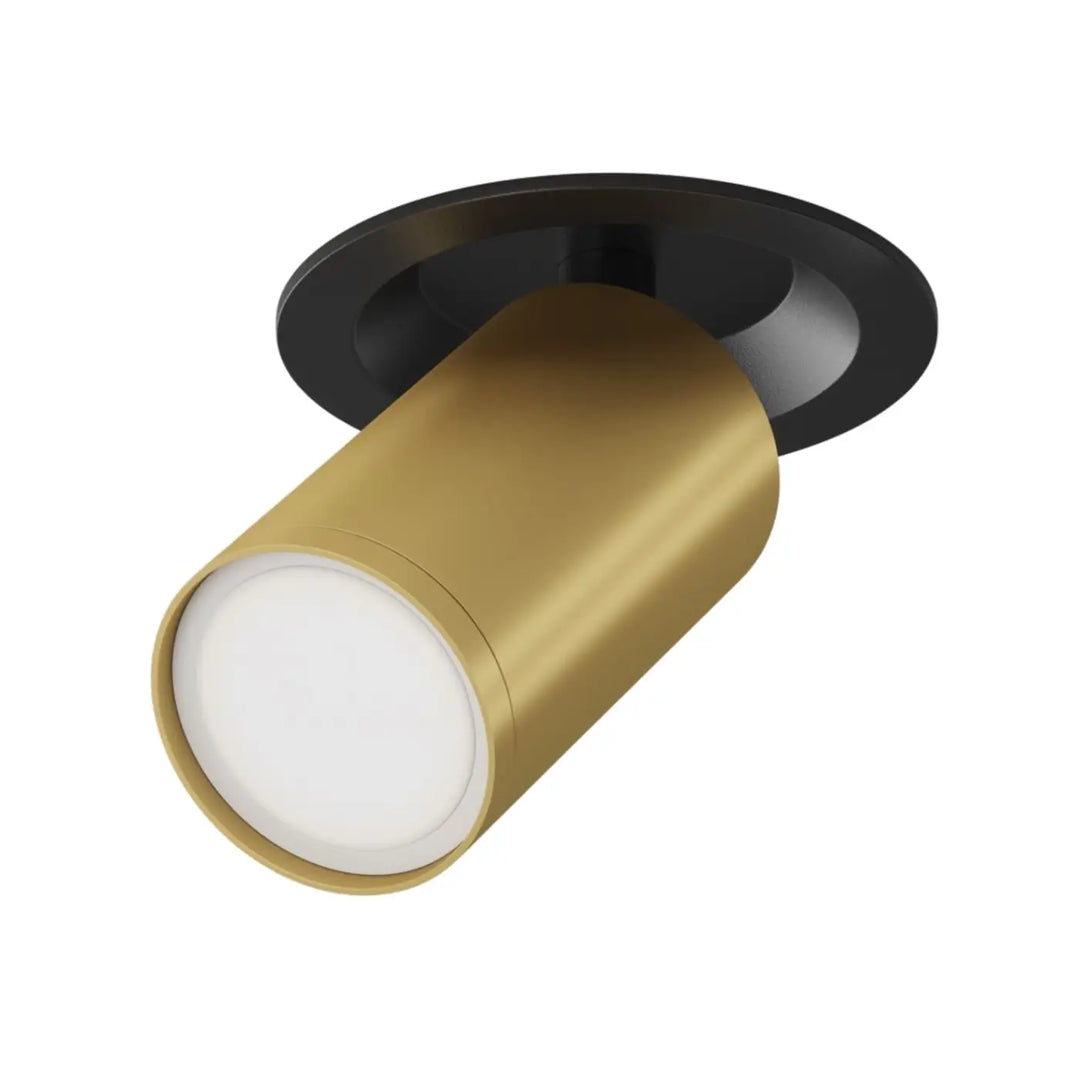 Projecteur semi-encastré focus s en aluminium doré avec tête orientable et base noire circulaire style contemporain
