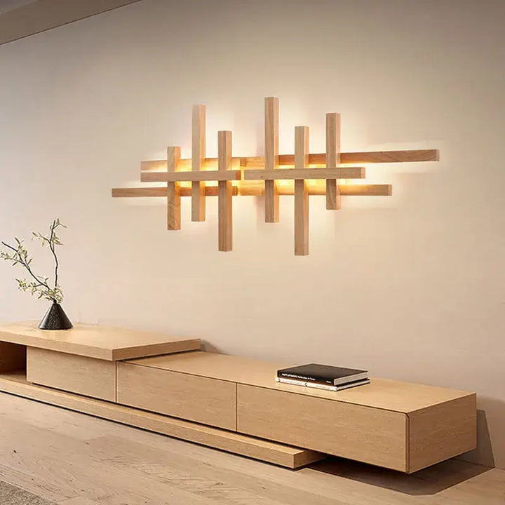 Grande applique murale en bois naturel croisé

