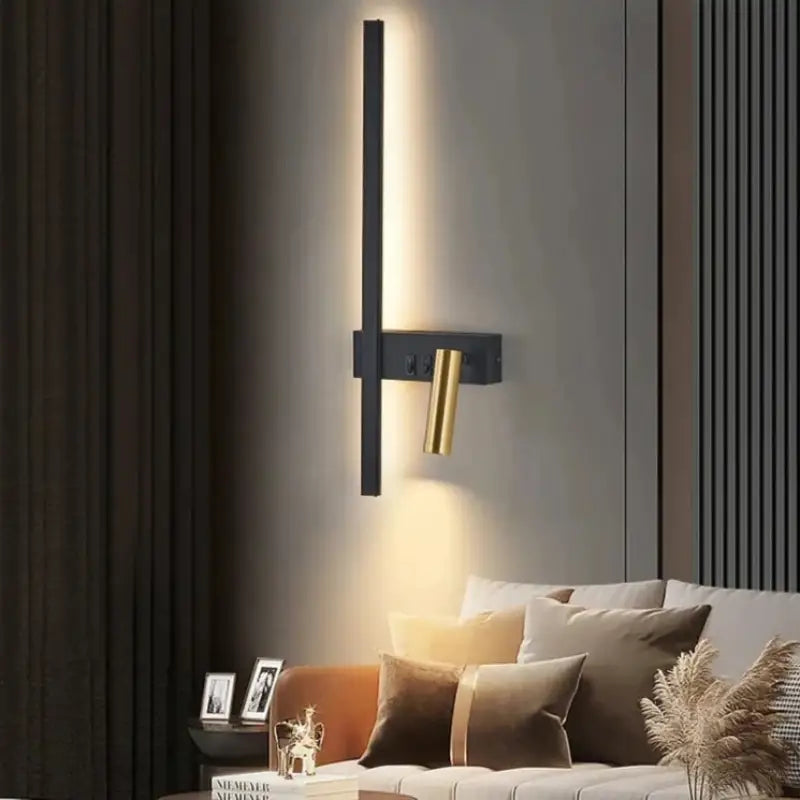Grande Applique Murale LED Ajustable Design Noir Doré