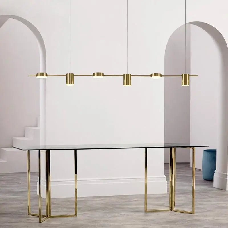 Grande Suspension Dorée Linéaire Cylindrique