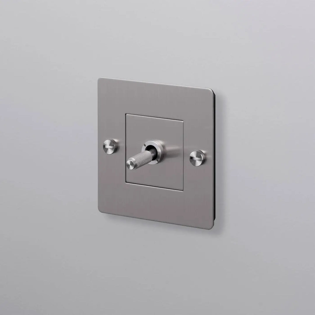 Interrupteur à levier Toggle à gravure quadrillée sans logo en acier #couleur_argent