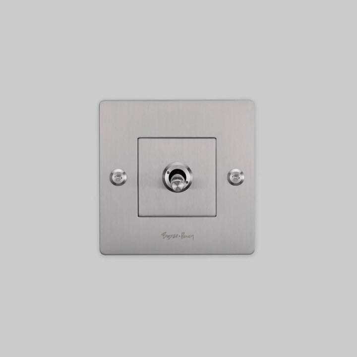 Interrupteur à levier Toggle à gravure alignée avec logo en acier #couleur_argent