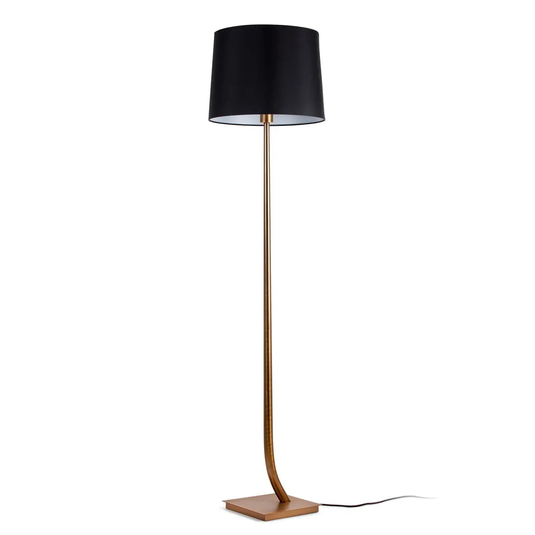 Lampadaire Rem vieil or, abat-jour noir, de Faro Barcelona