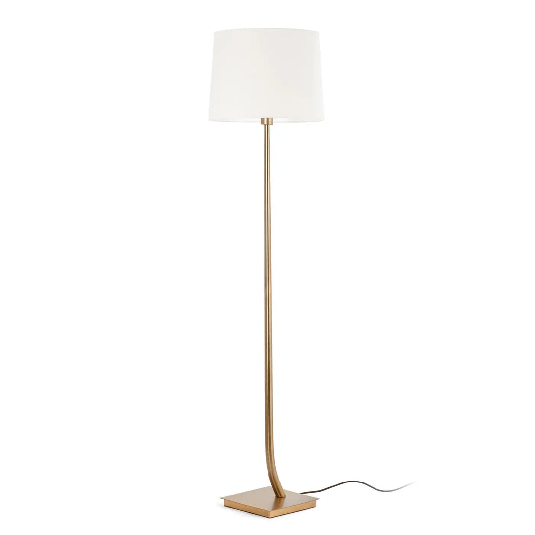 Lampadaire Rem vieil or, abat-jour blanc, de Faro Barcelona