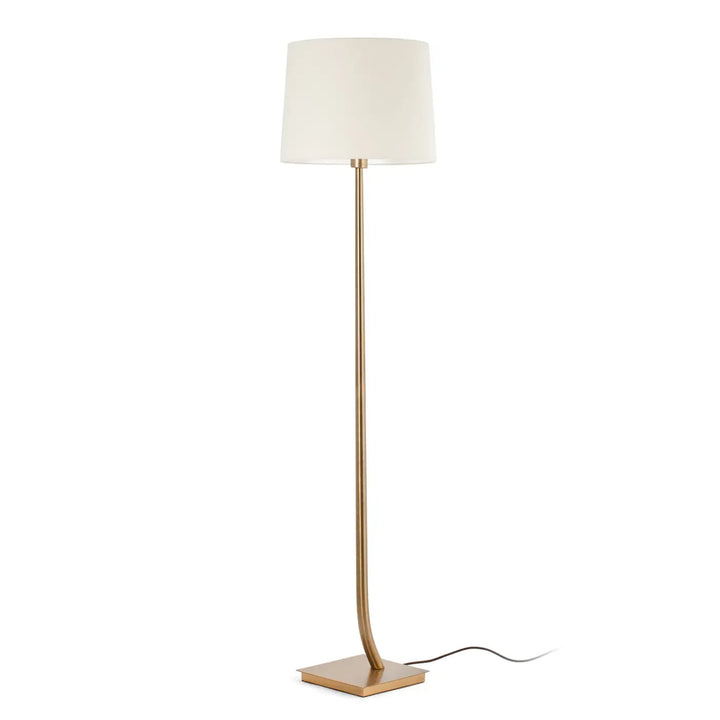 Lampadaire Rem vieil or, abat-jour beige, de Faro Barcelona