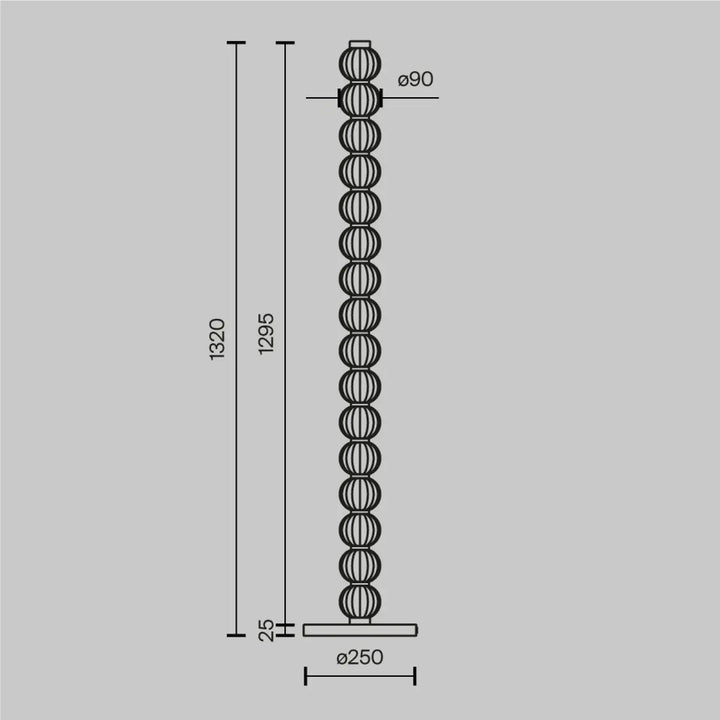 Lampadaire amulet en métal doré avec verre strié en série de boules verticales sur base circulaire élégante