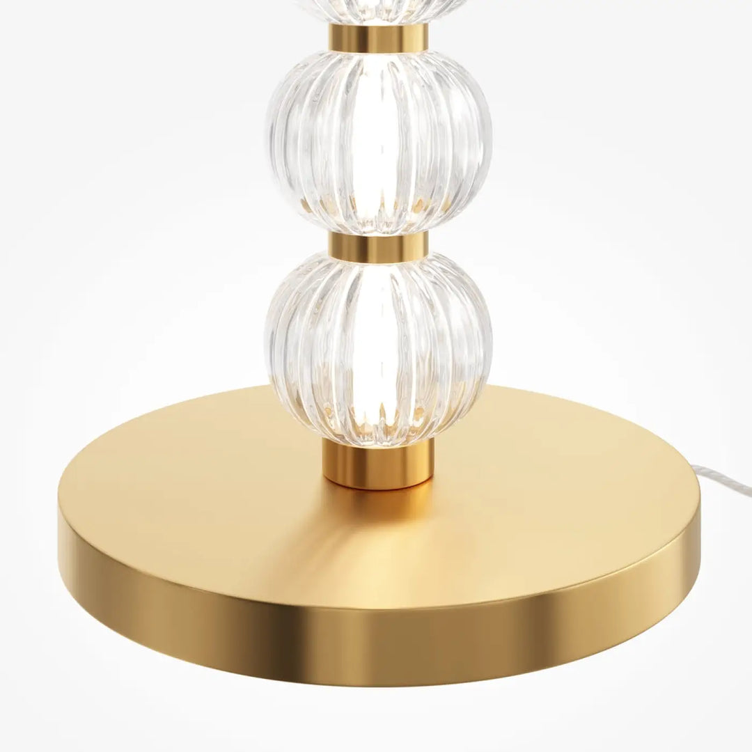 Lampadaire amulet en métal doré avec boules en verre strié transparent et détails en laiton élégant