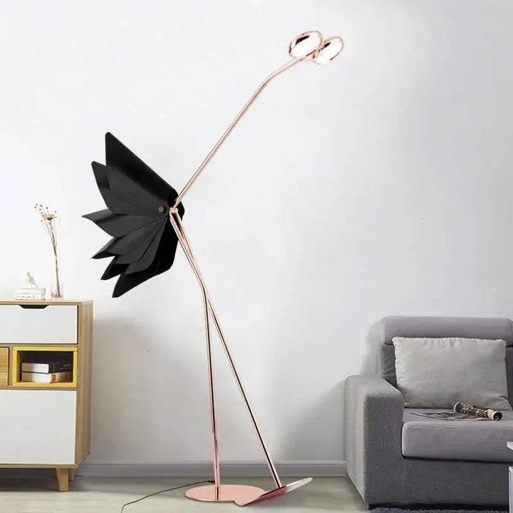 Lampadaire Autruche En Aluminium Noir Et Rose Design
