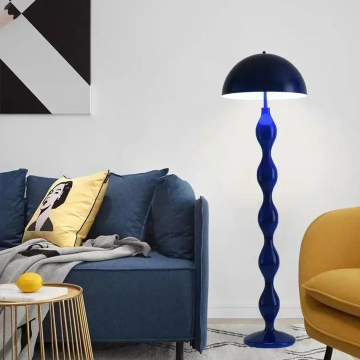 Lampadaire ariha fer type en acier cobalt bleu avec tige torsadée brillante et abat-jour en dôme